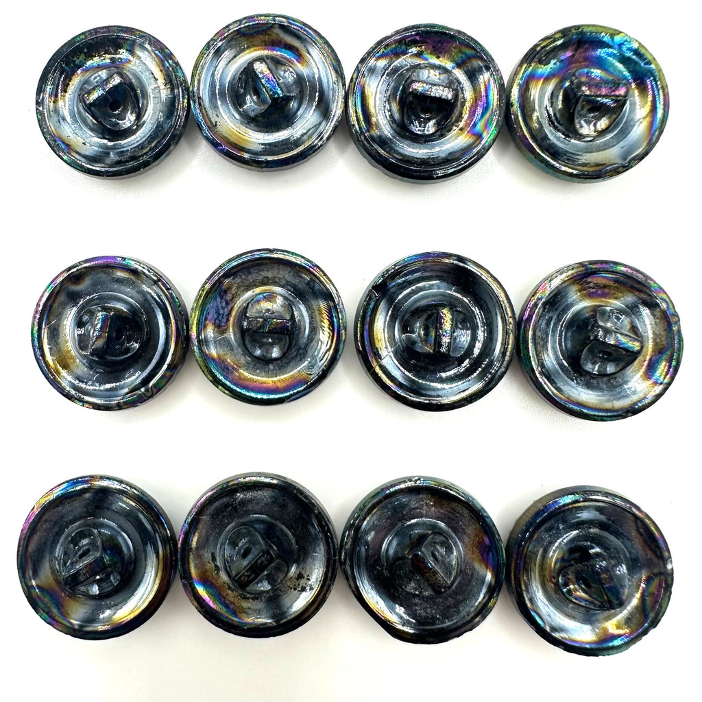 Bundle lot 12 vintage antique 0.69" black Czech carnival glass luster buttons