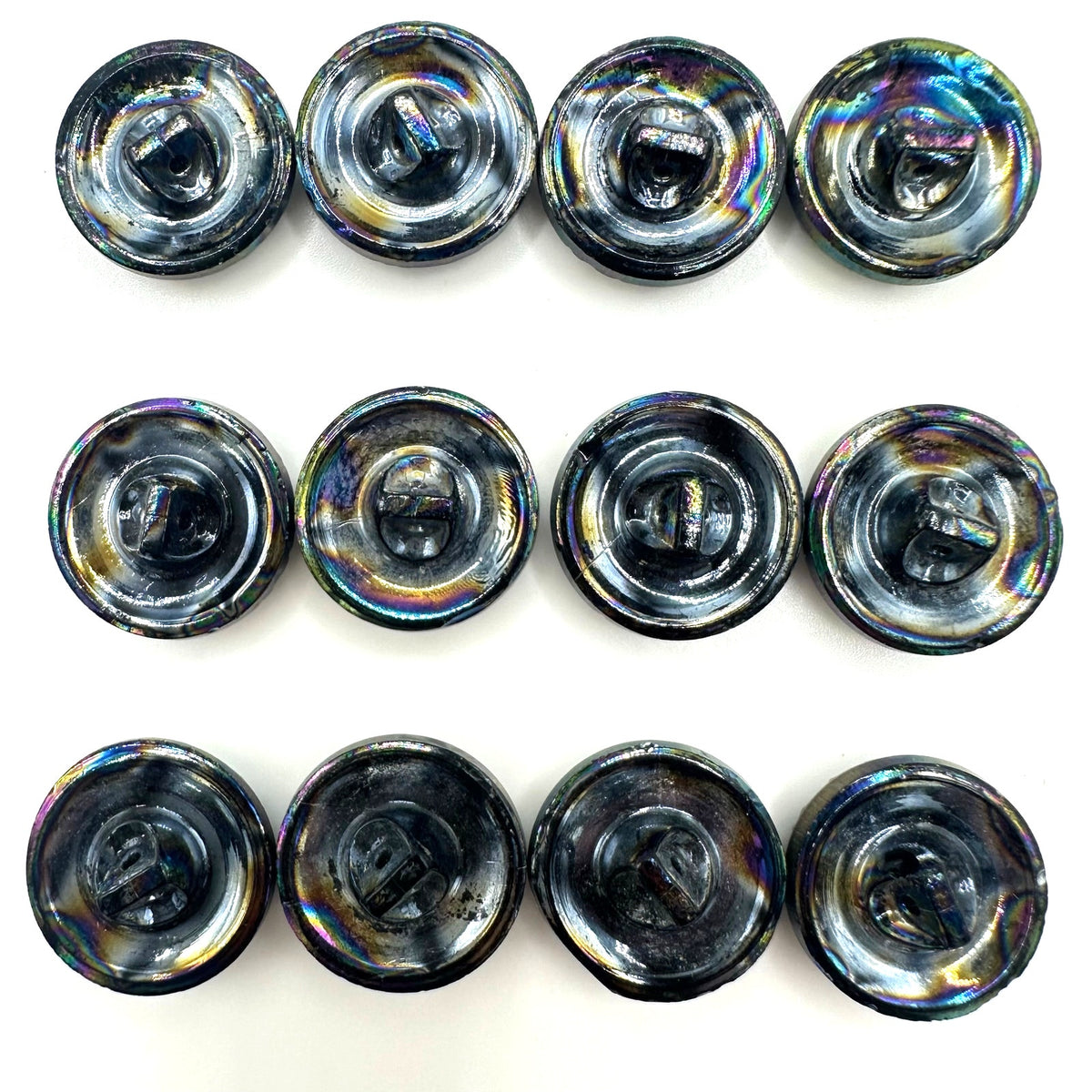 Bundle lot 12 vintage antique 0.69" black Czech carnival glass luster buttons