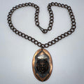 Vintage 1970s cast copper Viking figural pendant curb link chain necklace