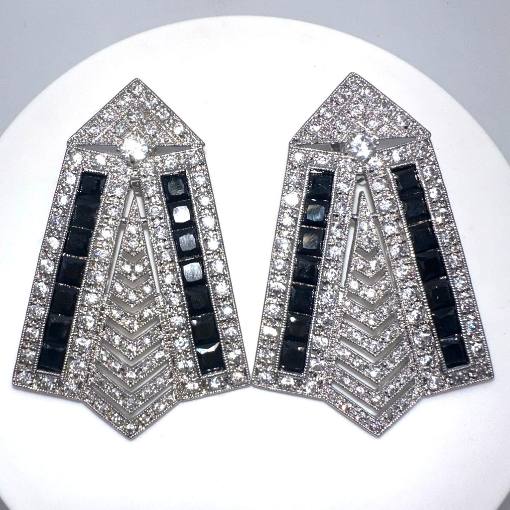 Real Collectibles by Adrienne Art Deco Revival silver black CZ clip on earrings
