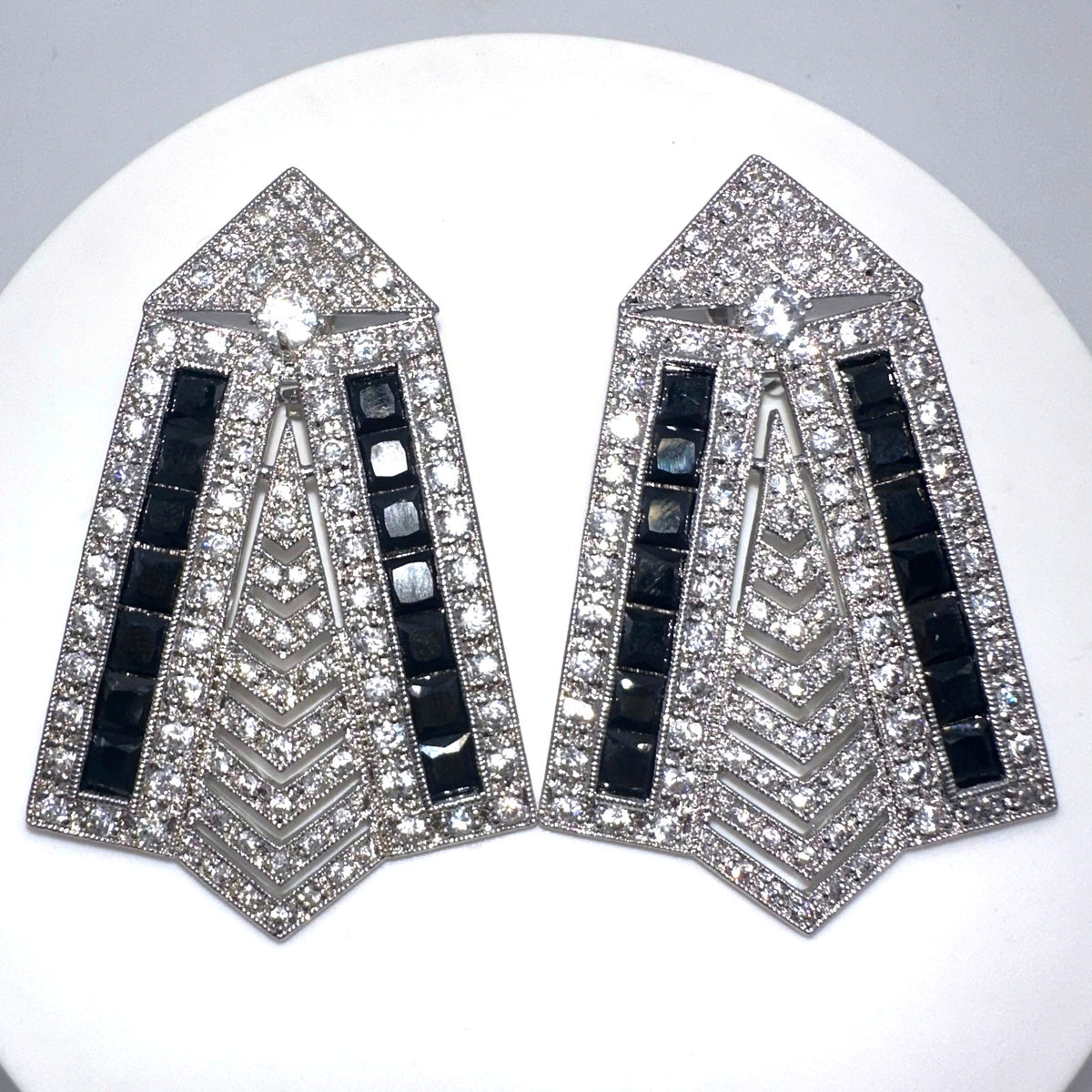 Real Collectibles by Adrienne Art Deco Revival silver black CZ clip on earrings