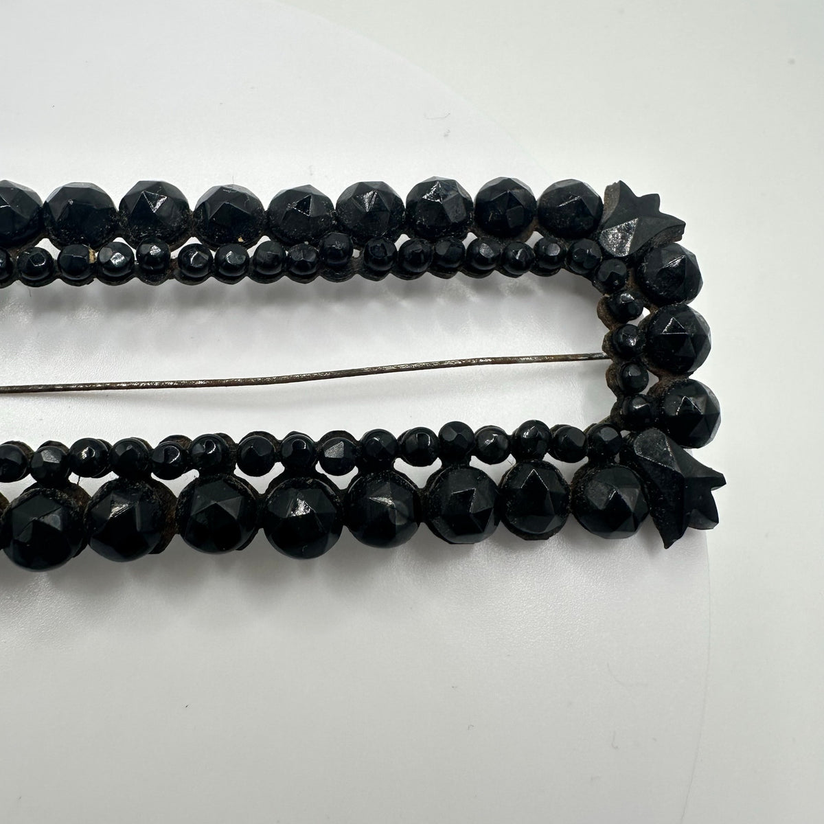 Antique Victorian massive black French jet glass mourning brooch pin buckle