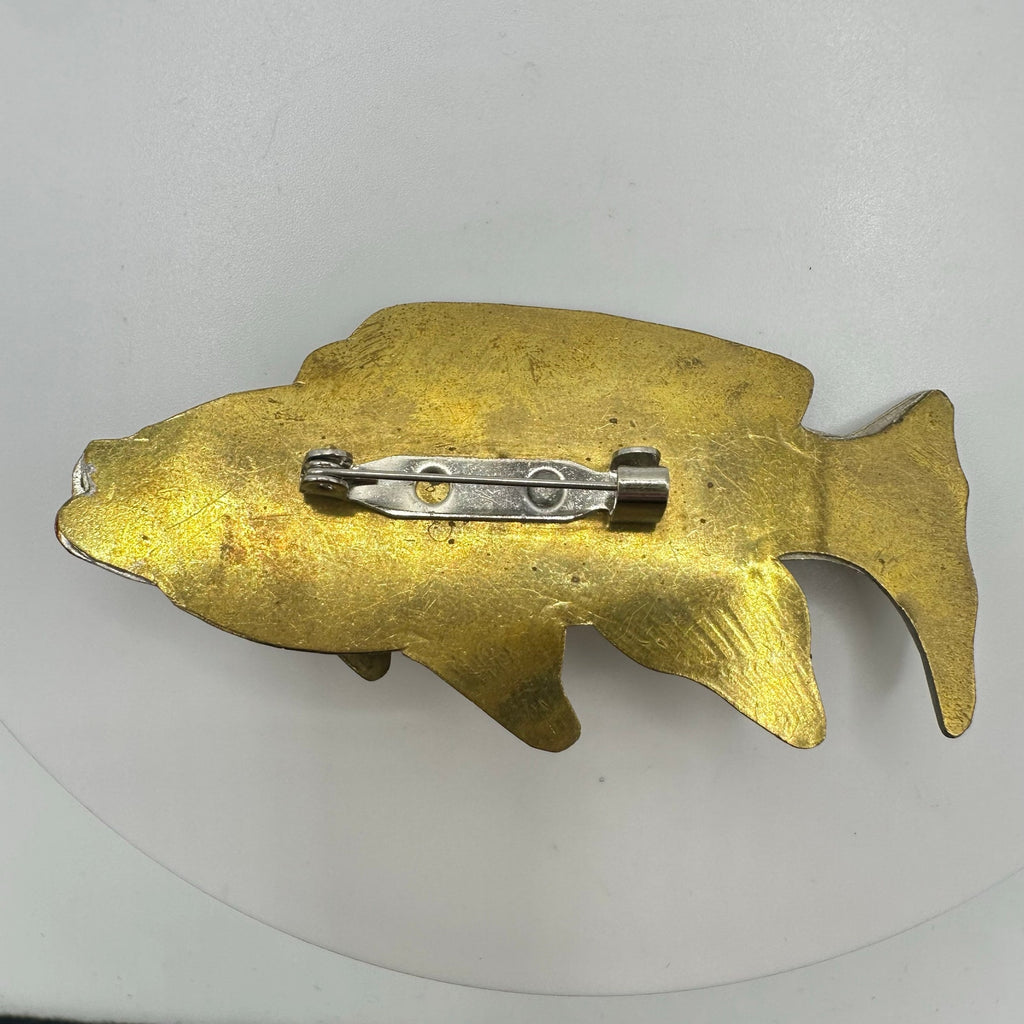 Vintage copper brass gold silver tone handmade modernist fish figural brooch