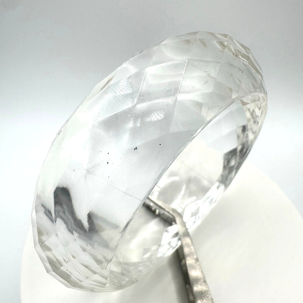 1940s vintage retro clear faceted lucite statement chunky bangle bracelet