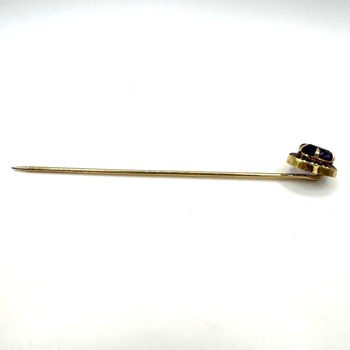 Antique Victorian solid 10kt yellow gold purple glass stick pin brooch