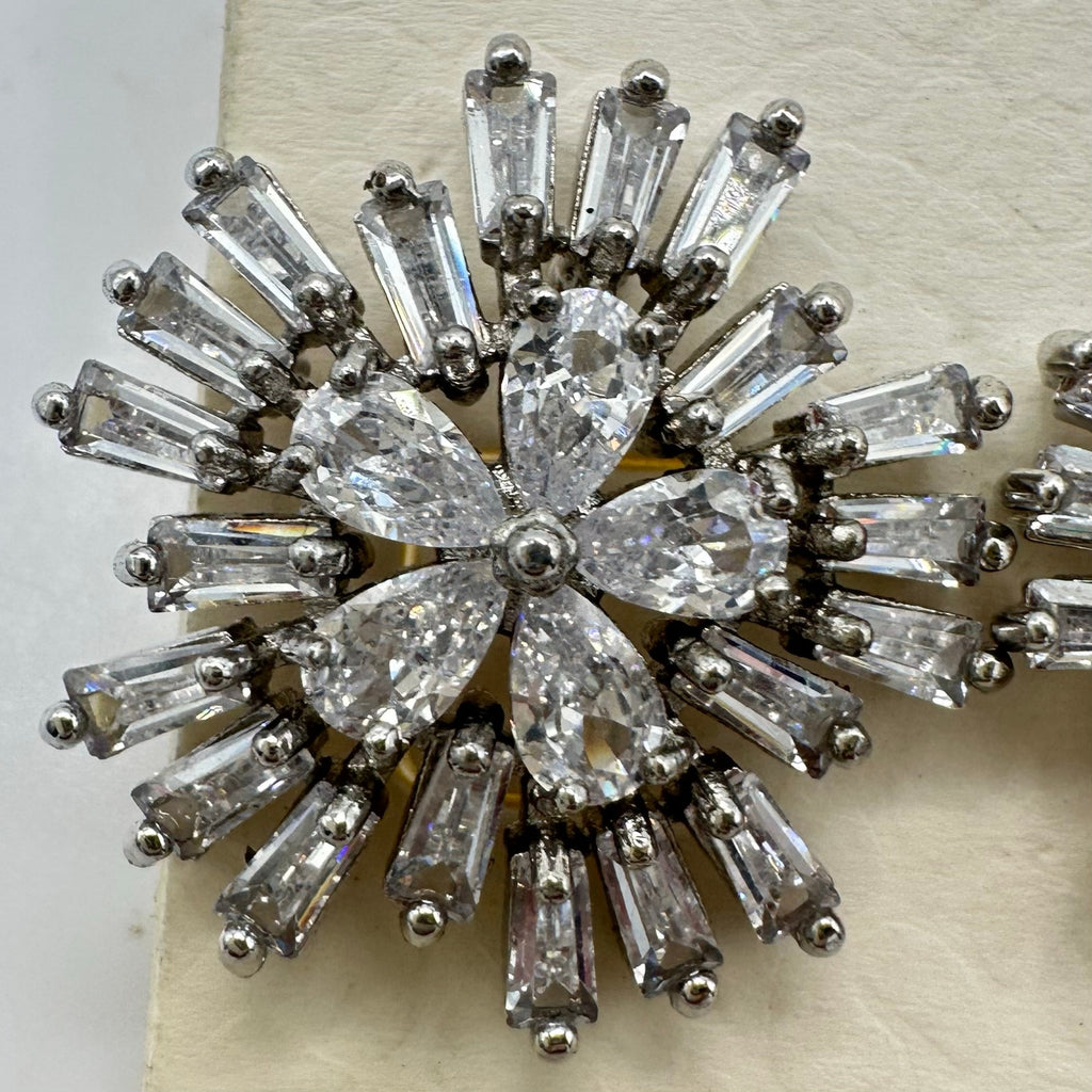 Amrita Singh silver tone clear cubic zirconia CZ starburst posts earrings