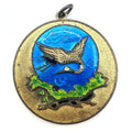 Chinese vintage gold tone cloisonné enamel crane bird disc round pendant
