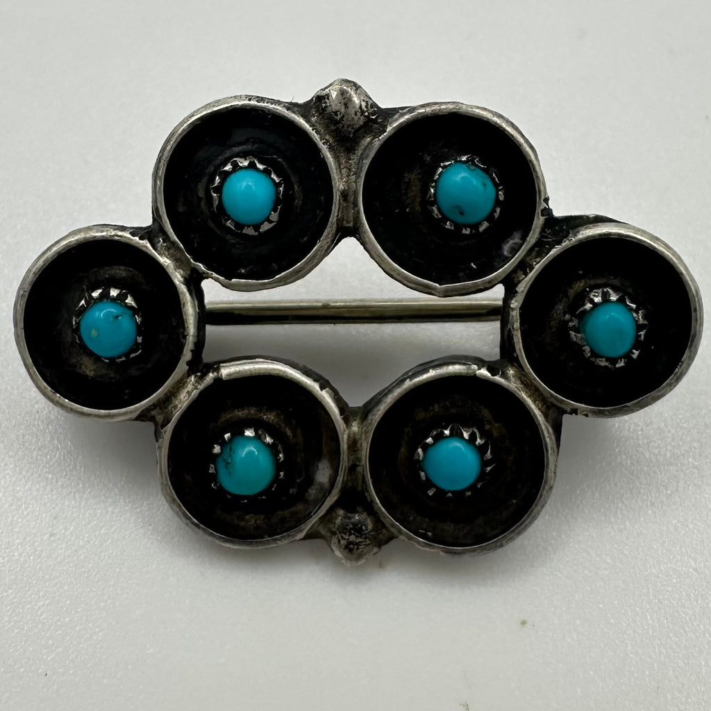 Zuni Native American sterling silver petit point turquoise dainty brooch pin