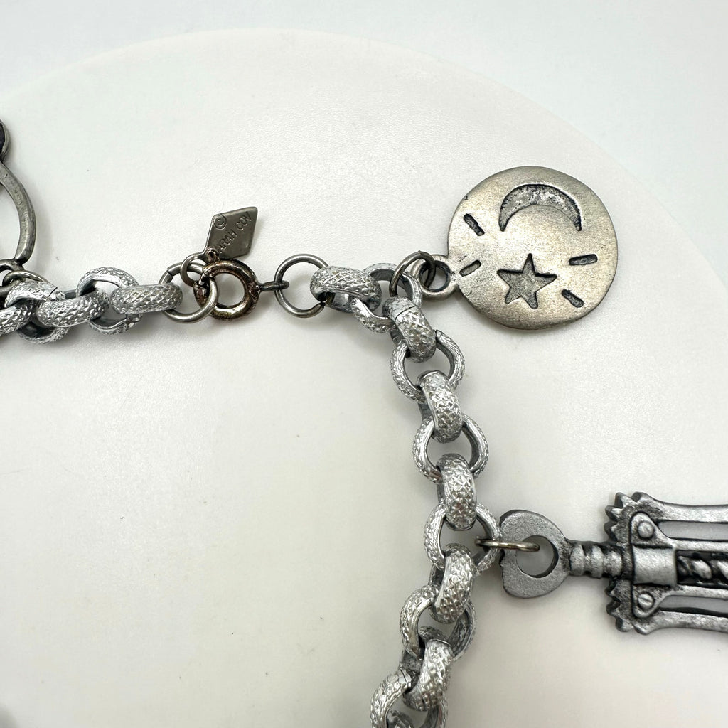 Vintage Sarah Coventry silver tone chain handmade wine charms bracelet 7.75"