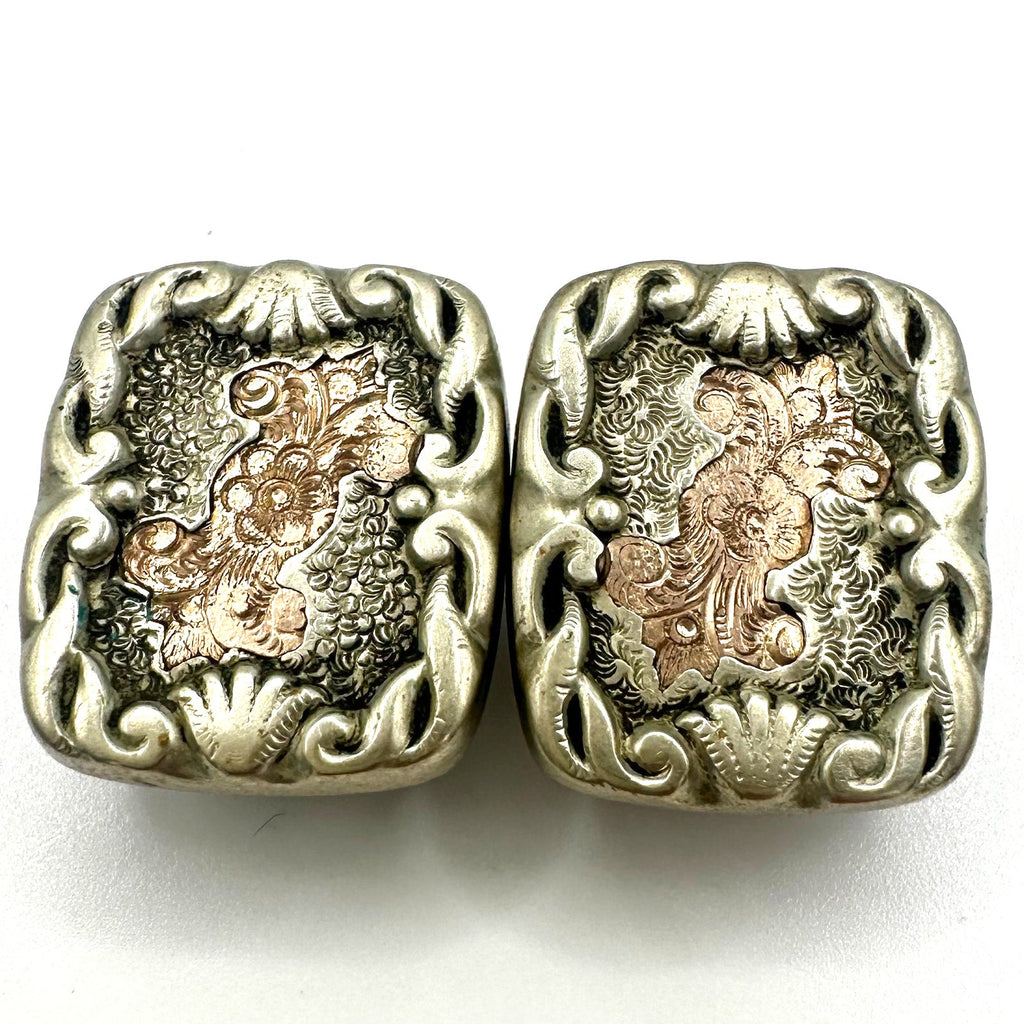 Antique Victorian 1885 rose gold filled silver gilt embossed etched cufflinks