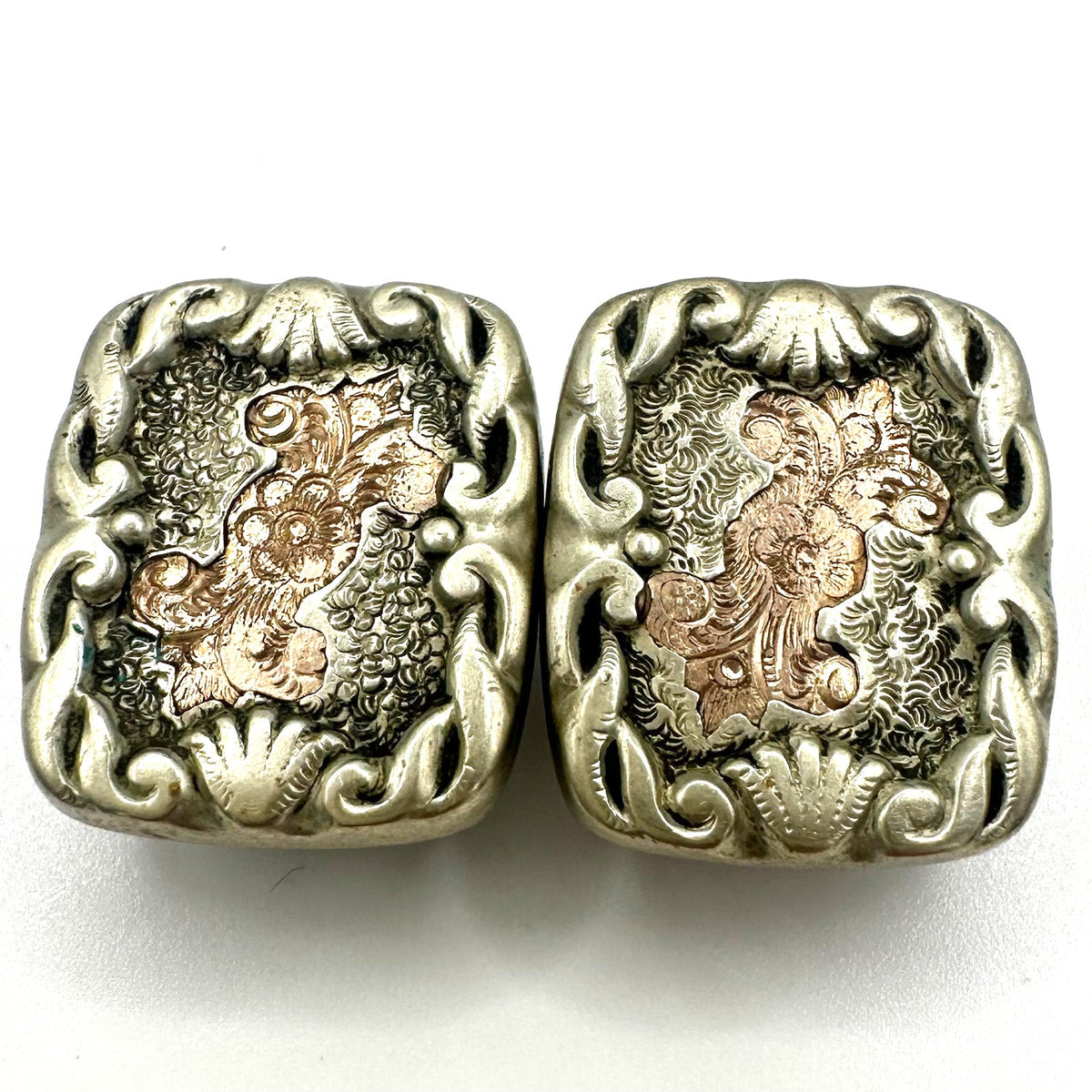 Antique Victorian 1885 rose gold filled silver gilt embossed etched cufflinks