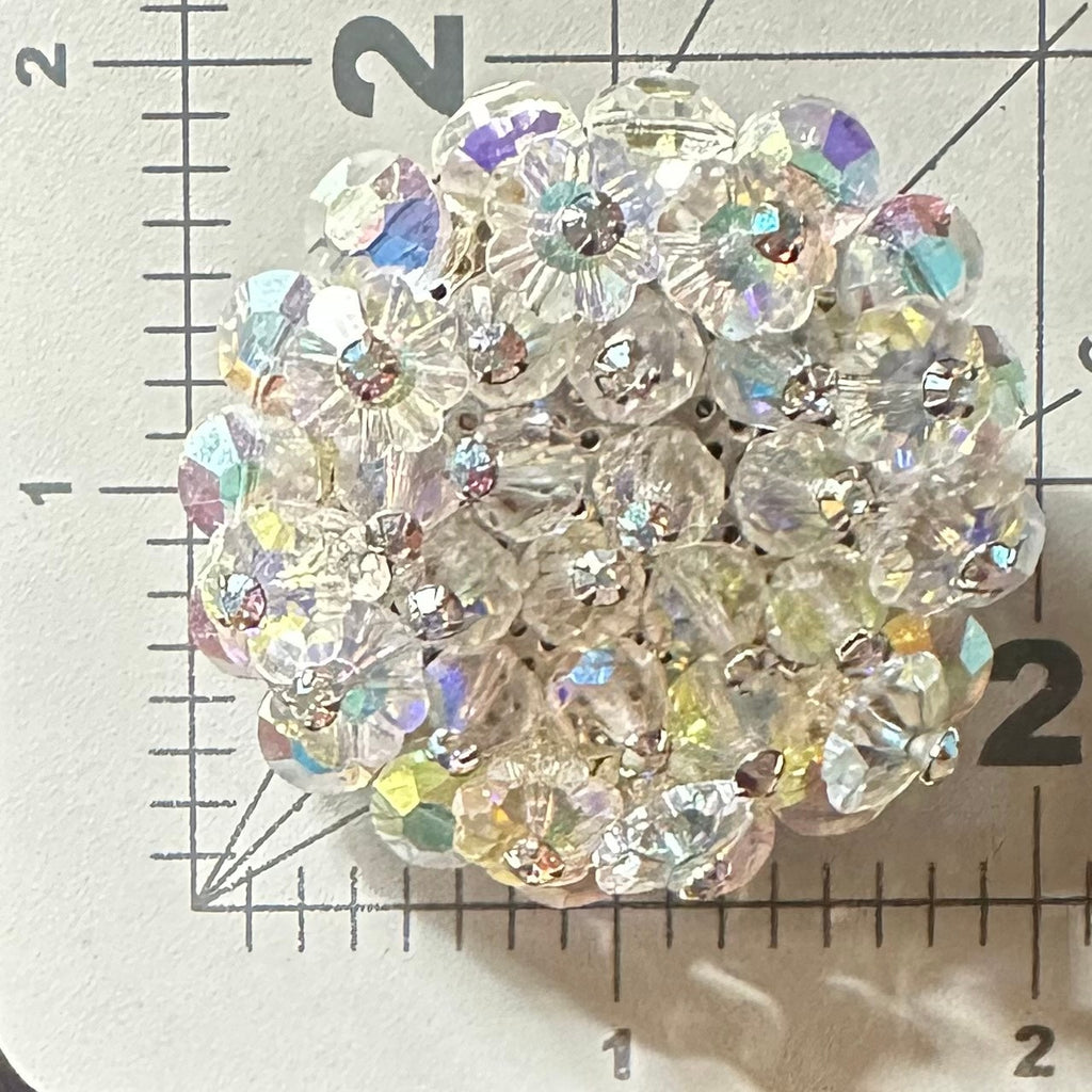 Vintage silver tone AB aurora borealis glass beaded margarita rhinestones brooch