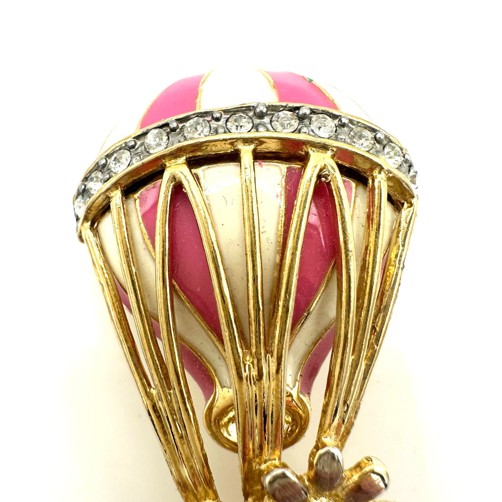 Butler vintage gold silver tone pink enamel hot air balloon rhinestones brooch