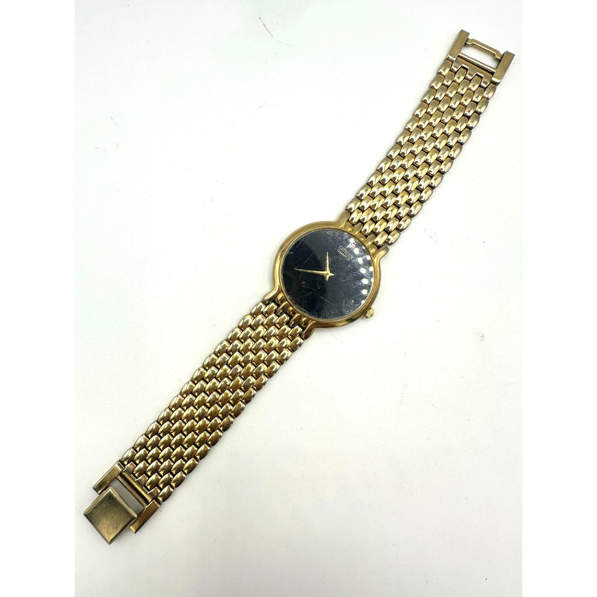 Citizen vintage 1020-954562 Quartz gold black round dial stainless steel watch