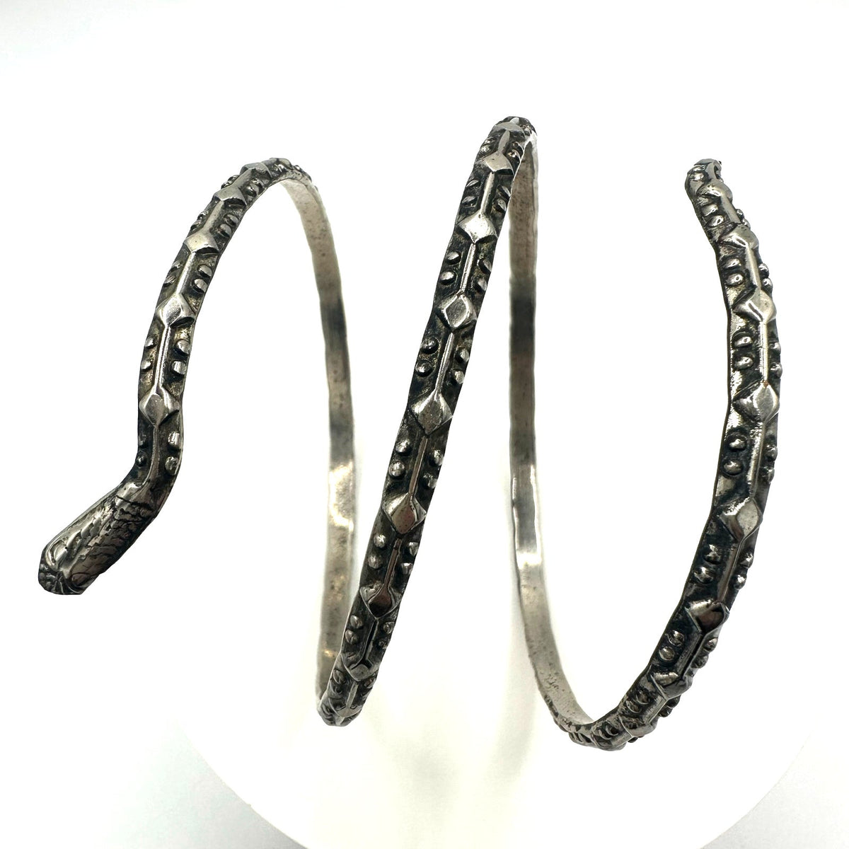 Vintage silver tone snake textured cuff bangle wrap bracelet adjustable 20.5”
