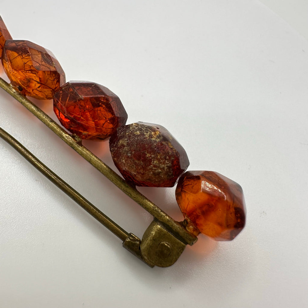 Antique Victorian 1800s genuine faceted Baltic amber beads bar pin brooch