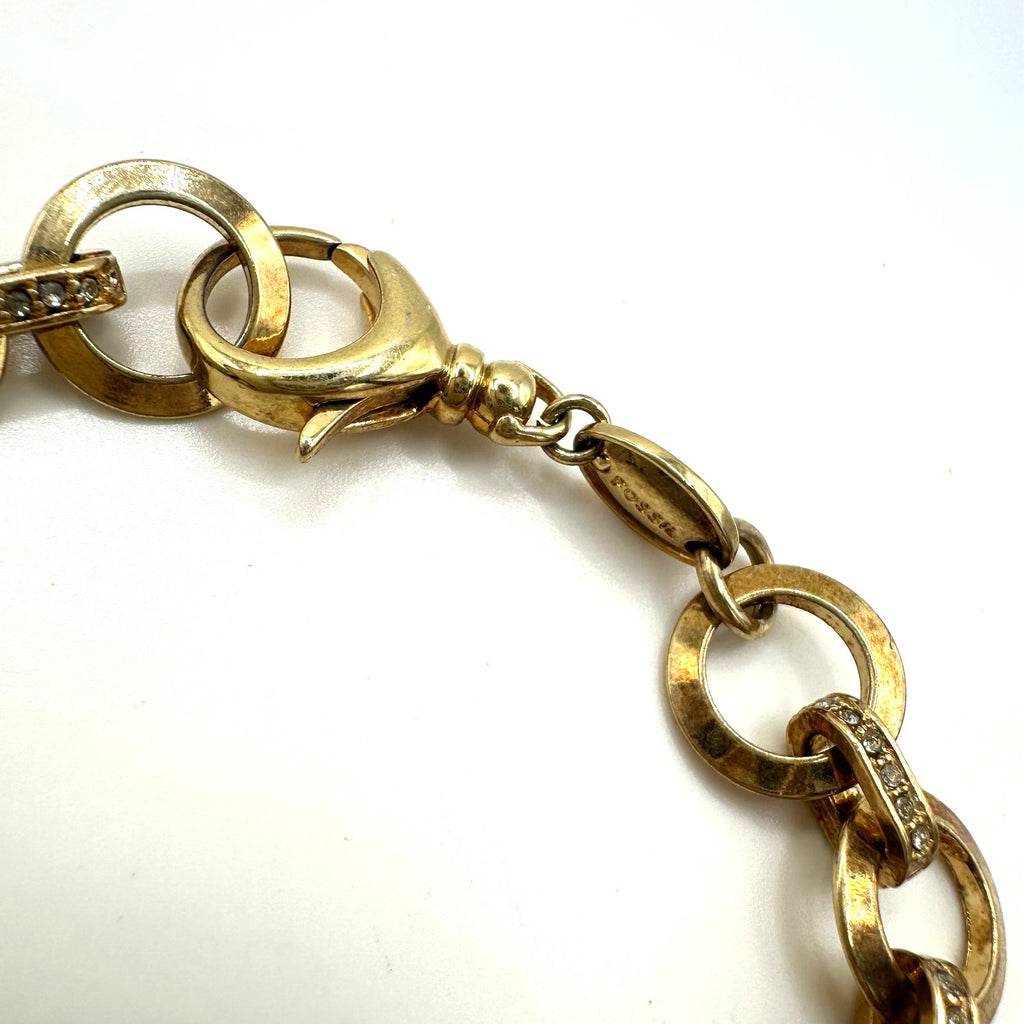 Fossil gold tone clear rhinestones crystals circle cable chain link bracelet