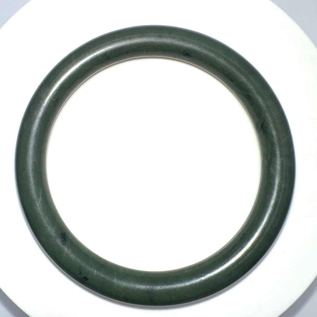 Vintage Chinese dark green genuine nephrite jade bangle bracelet 7.85" 40g