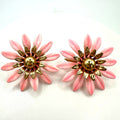 Sarah Coventry vintage gold tone pink enamel flowers floral clip on earrings
