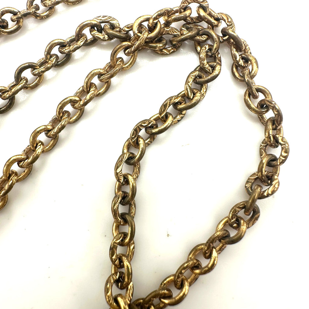 Antique Art Deco 1920s 1930s gold tone cameo locket 19” chain necklace