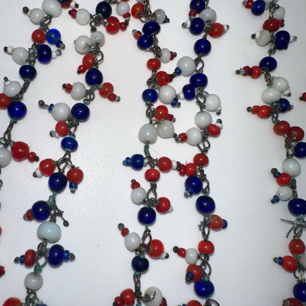 1940s vintage patriotic red white blue Czech glass beads beaded 50” necklace