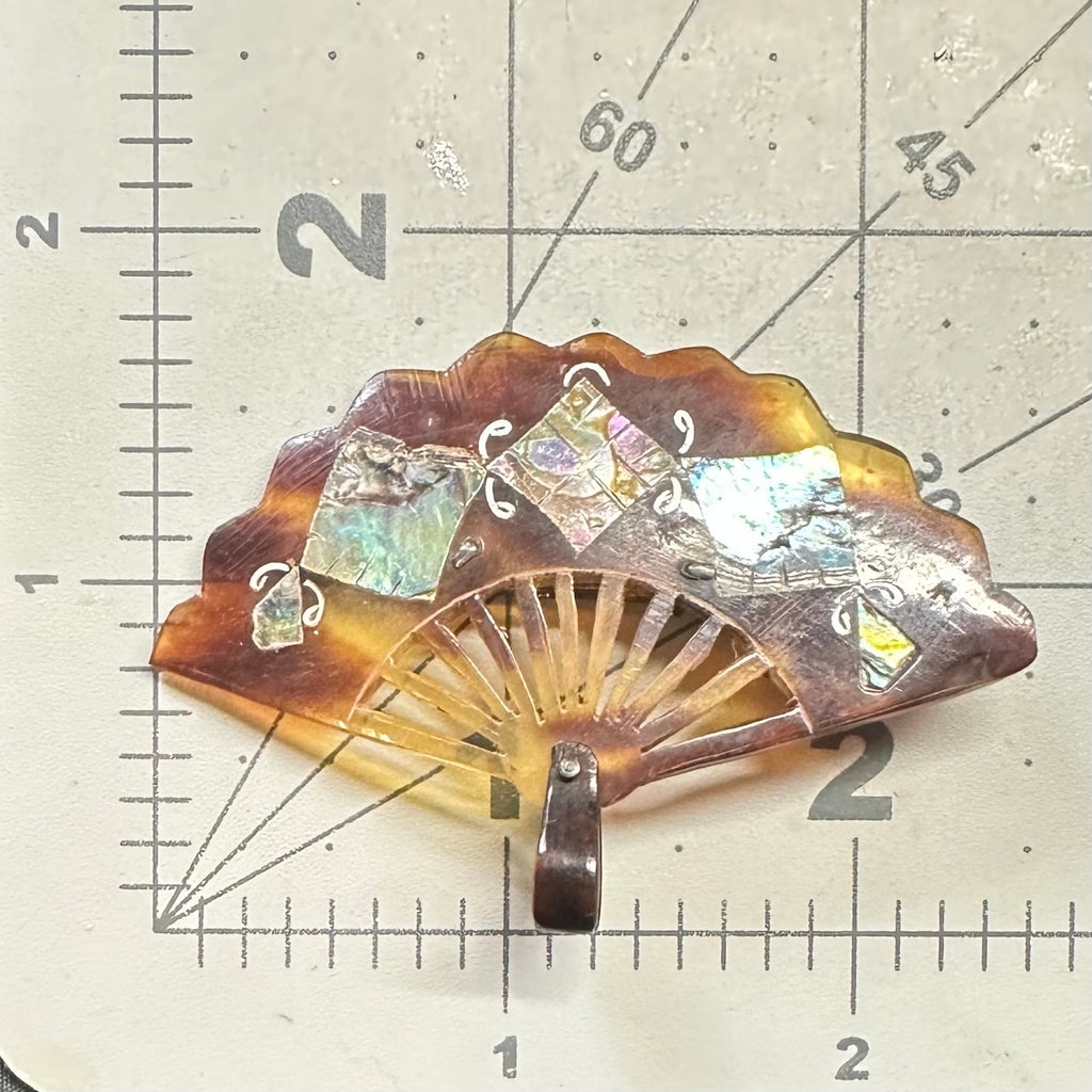 Antique Victorian 1800s "faux" tortoise shell abalone inlay brooch pin pendant