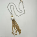 Vintage chunky gold tone white enamel knotted tassel fringe chain necklace