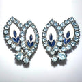 Weiss signed vintage silver tone blue rhinestones white enamel clip on earrings