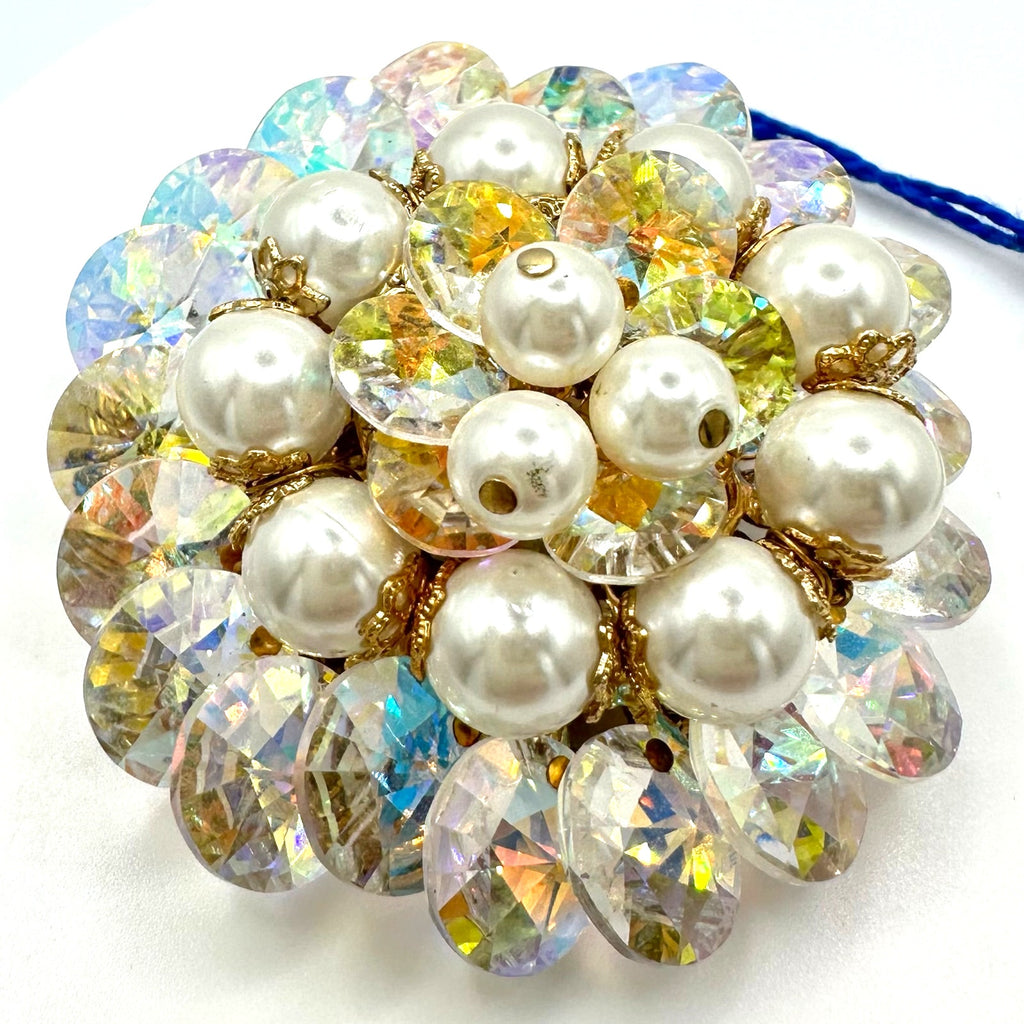NWT Vendome AB aurora borealis glass beads beaded rivolis faux pearls brooch