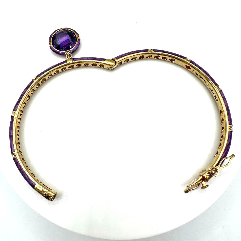 Lauren G Adams 18kt gold plated purple CZ enamel hinged clamper bangle bracelet