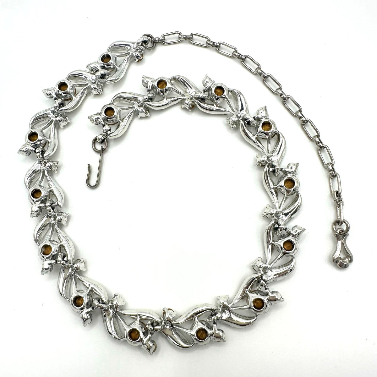 Star signed vintage 1950s silver tone clear glass rhinestones necklace