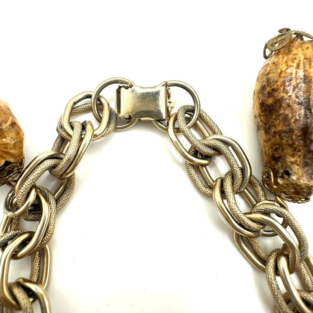 Vintage gold tone real peanuts chestnuts chunky statement chain charms bracelet