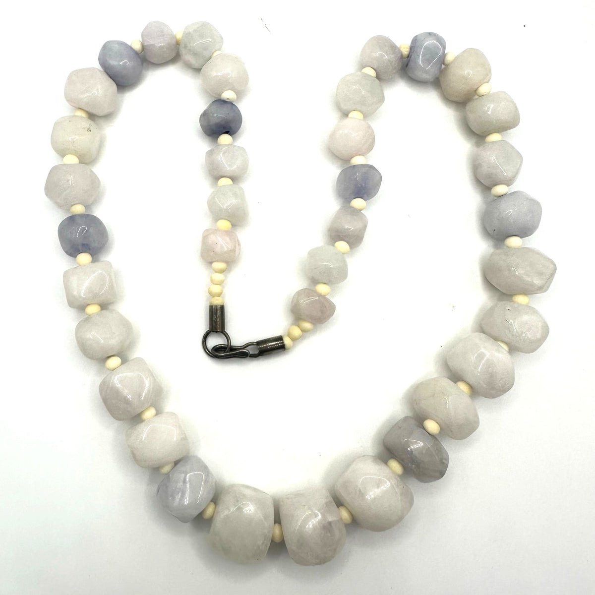 Handmade semiprecious white rose quartz amethyst heavy beaded 26” necklace