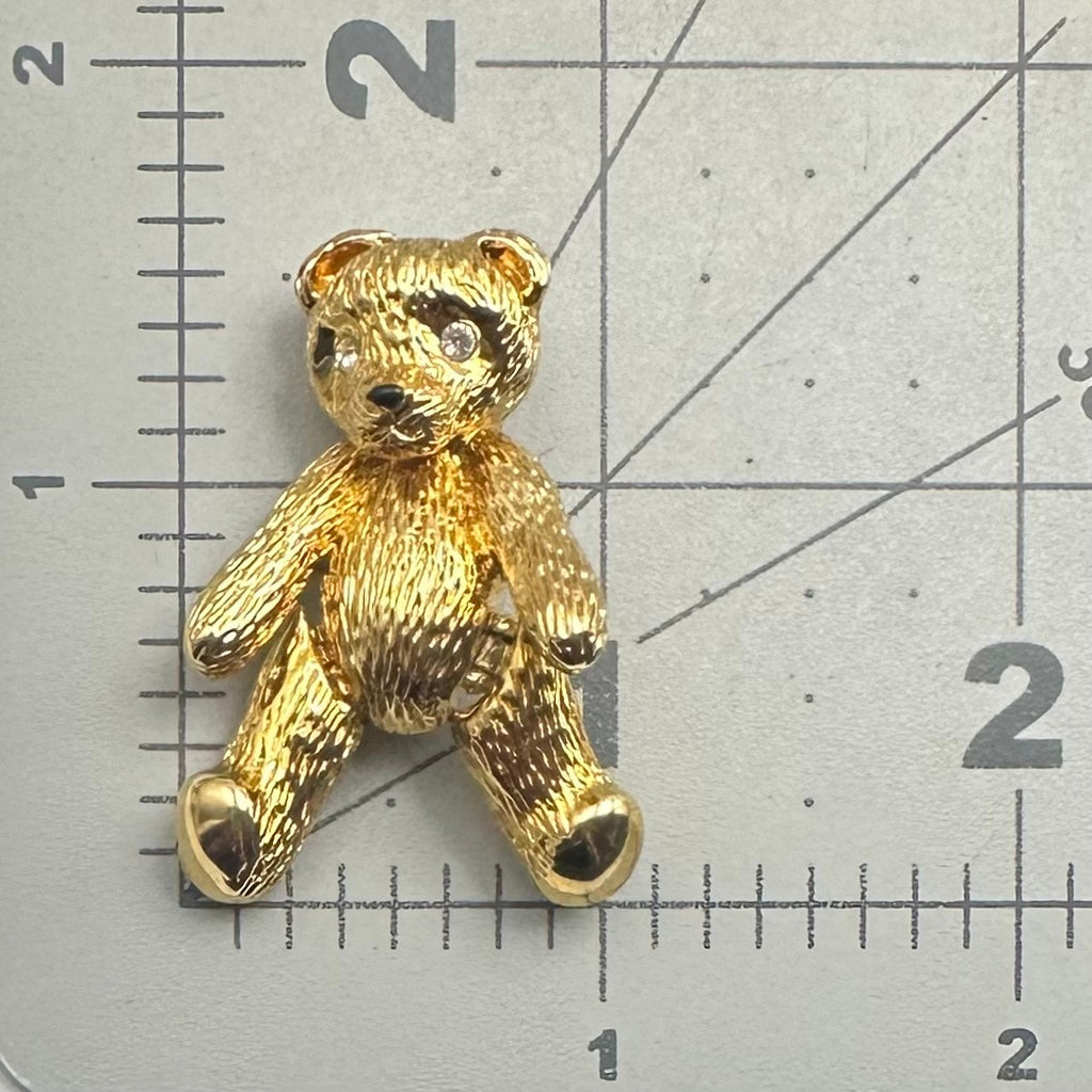 Butler vintage gold tone clear rhinestones articulated teddy bear figural brooch