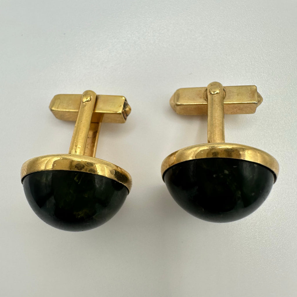 Swank vintage green swirled spinach Bakelite gold tone cufflinks cuff links