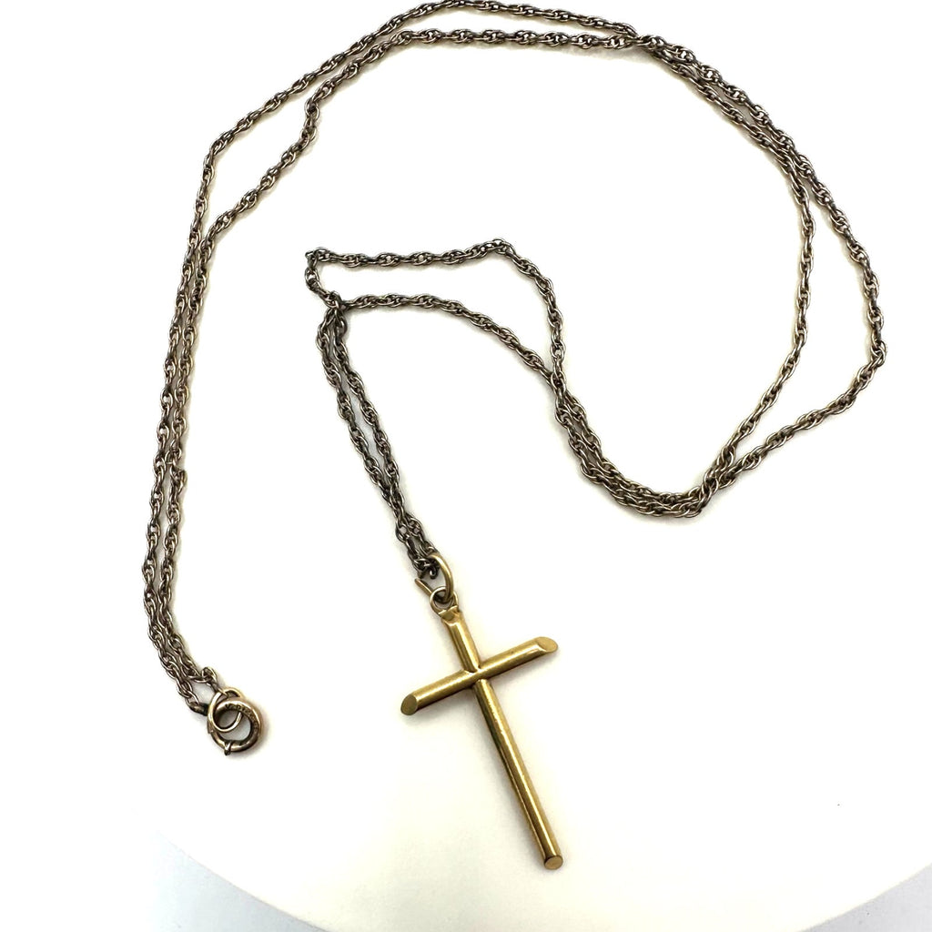 TruKay vintage 14kt gold filled cross pendant on 12kt GF 19.75” chain necklace