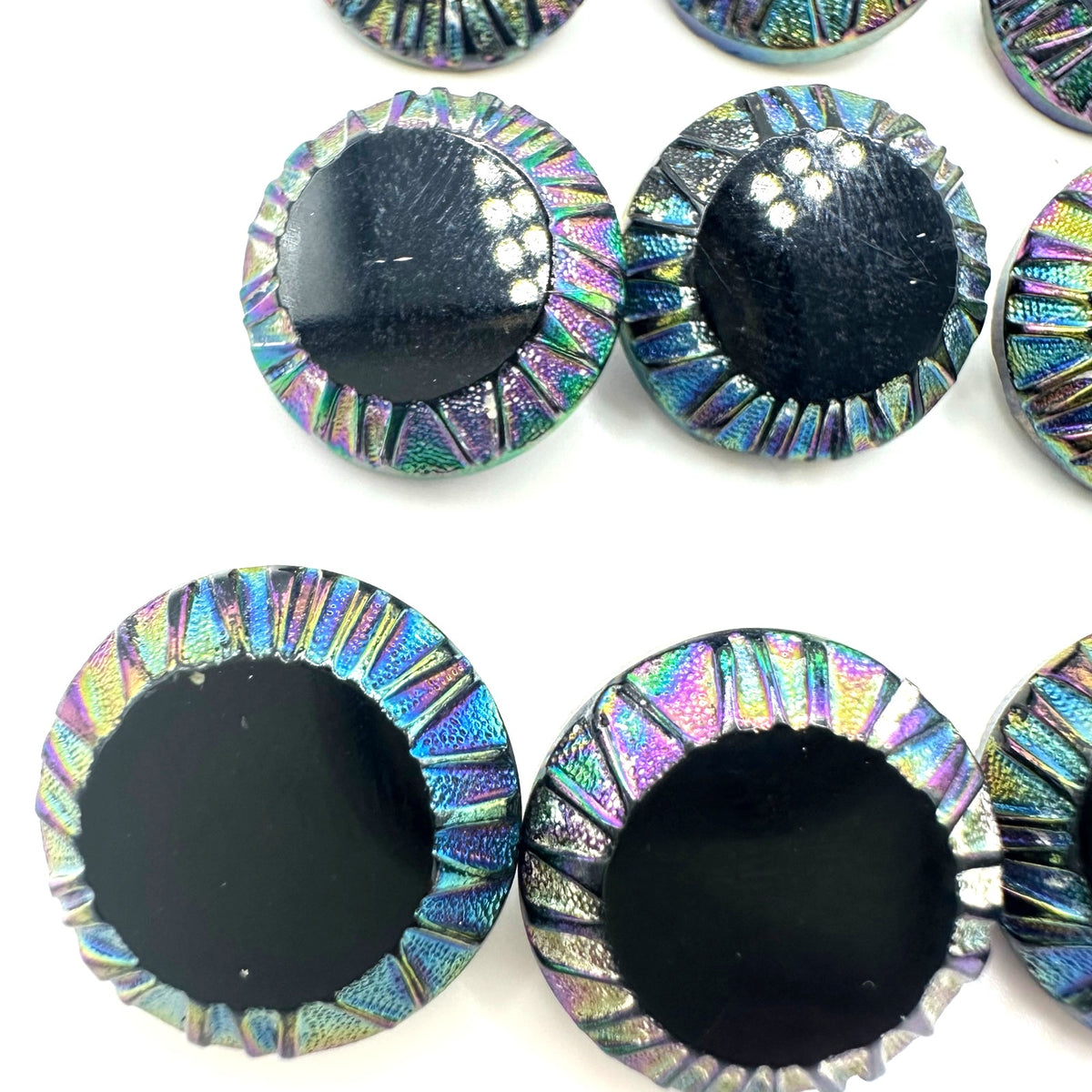 Bundle lot 12 vintage antique 0.69" black Czech carnival glass luster buttons