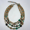 Japan vintage 4 multi strand green tan amber art glass beaded graduated necklace