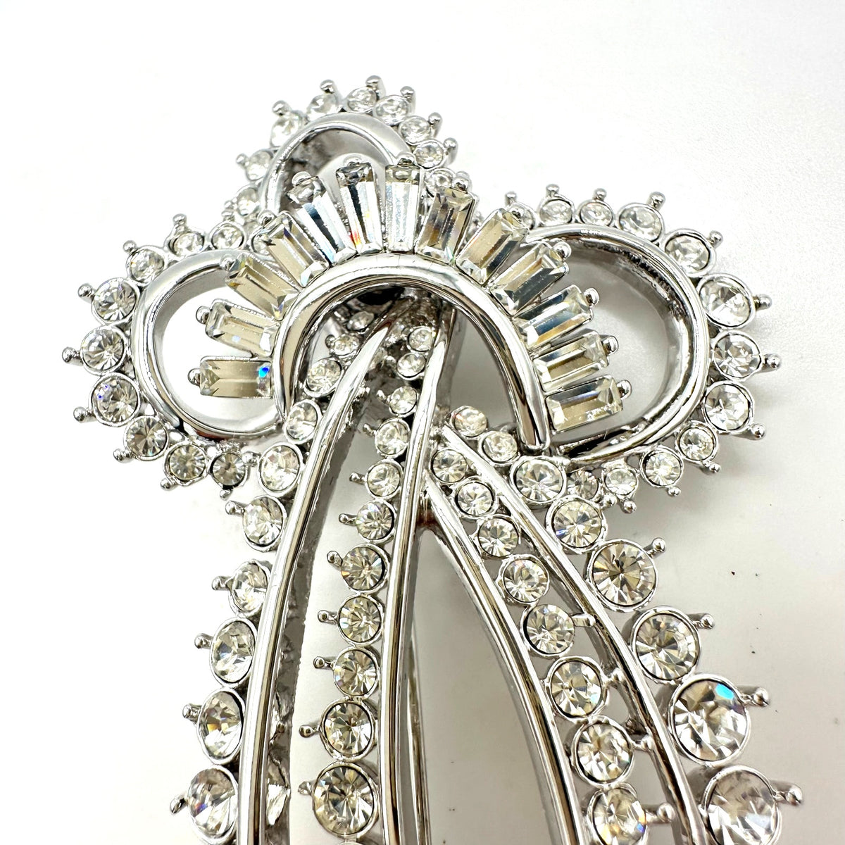 Nolan Miller vintage large silver tone clear baguettes round rhinestones brooch