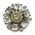 Vintage 1940s 1950s silver tone clear glass rhinestones brooch pendant 1.25"