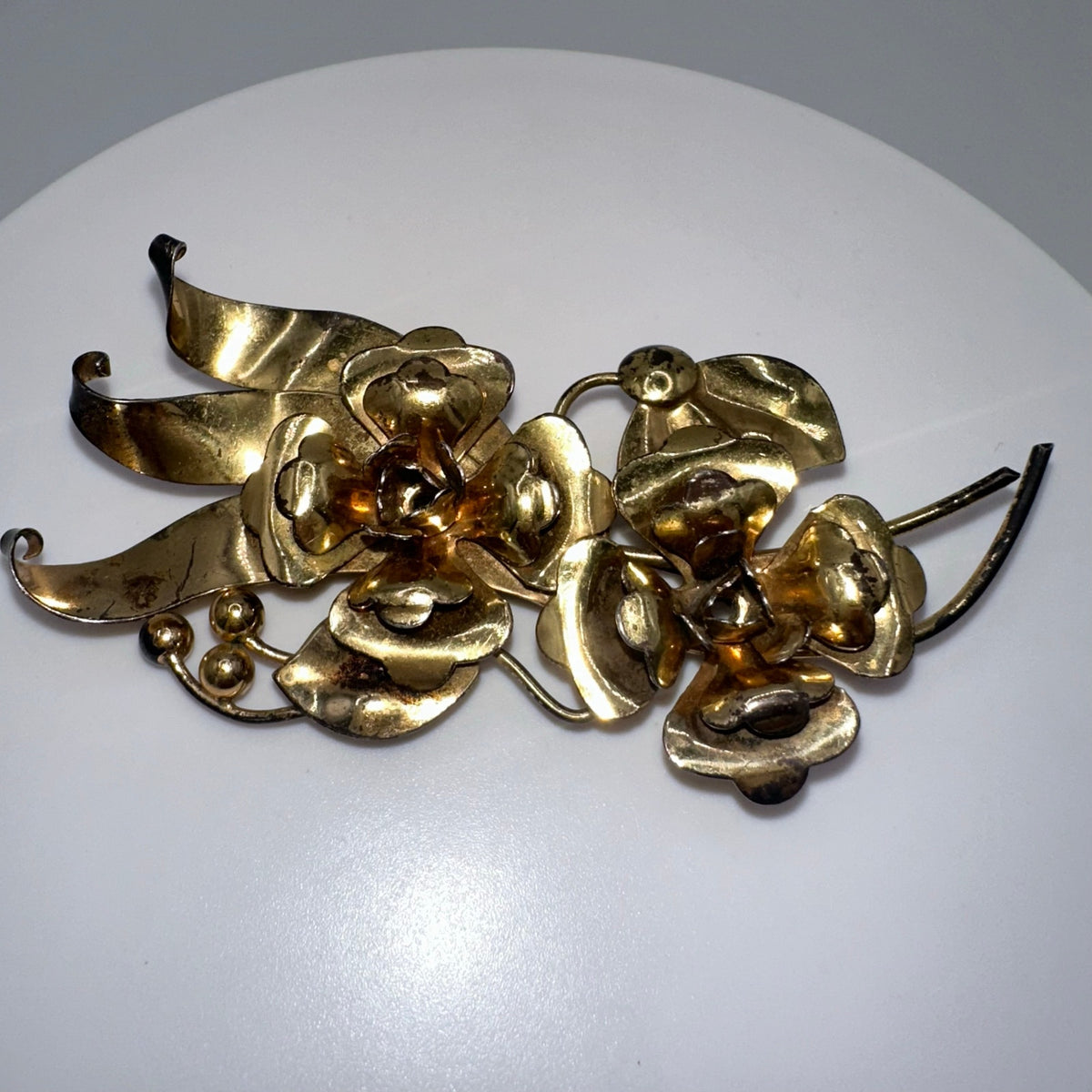 Harry Iskin 1940s vintage sterling silver gold vermeil floral flowers brooch pin