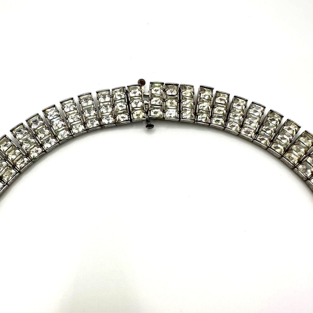 Antique Art Deco 1930s silver tone clear Czech glass rhinestones necklace