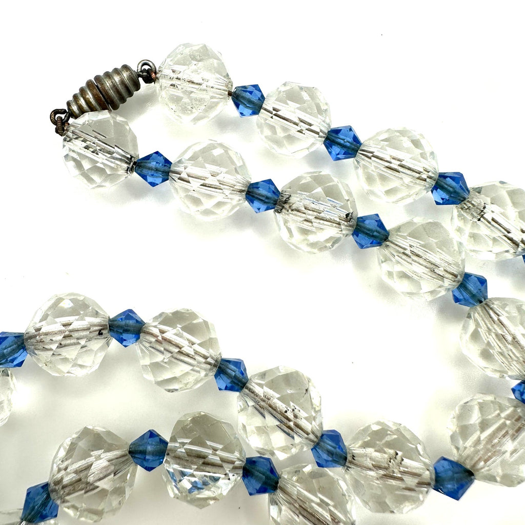 Antique Art Deco 1920s 1930s clear blue faceted Czech glass beads 22" necklace
