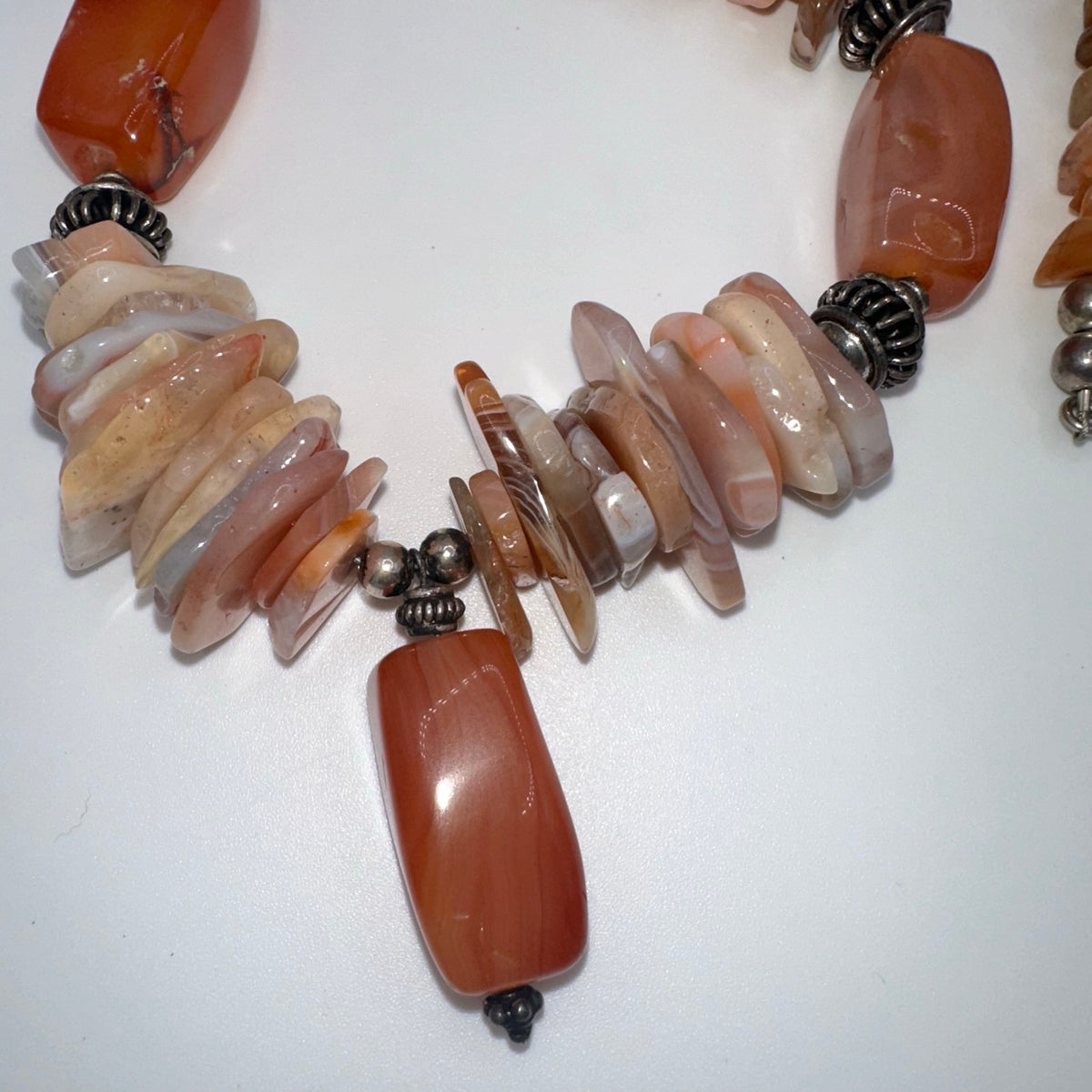Vintage 925 sterling silver genuine carnelian agate beads beaded necklace 160g
