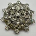 1950s vintage silver tone clear rhinestones sawtooth prong round domed 3D brooch