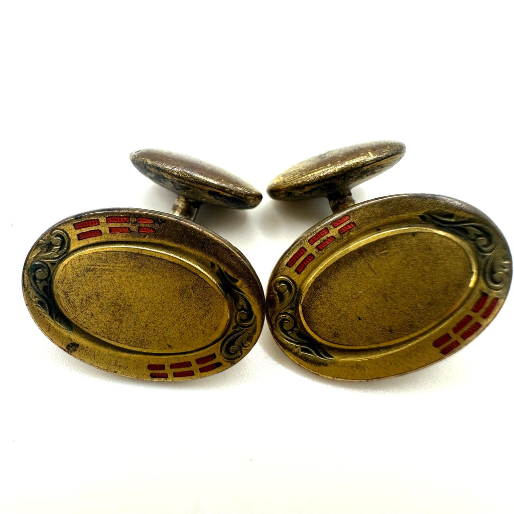 SBCo antique Edwardian Art Deco gold gilt black red cloisonne enamel cufflinks