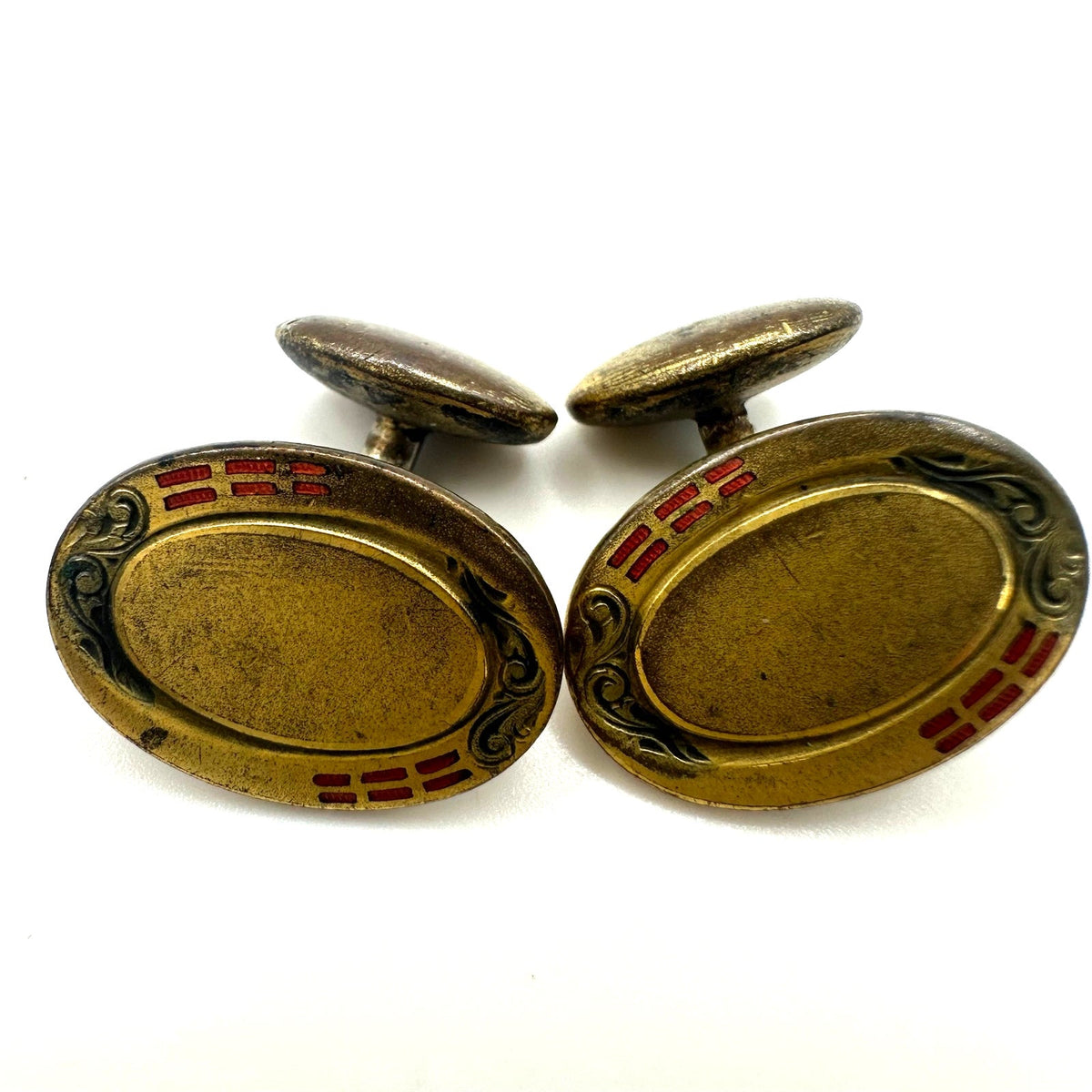 SBCo antique Edwardian Art Deco gold gilt black red cloisonne enamel cufflinks