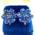 Antique vintage sterling silver blue glass rhinestones screw back earrings