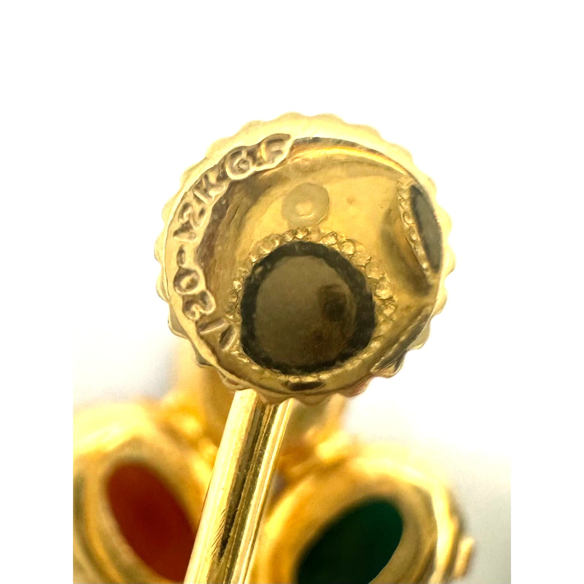 Vintage gold filled semiprecious scarab beetles screw back earrings brooch