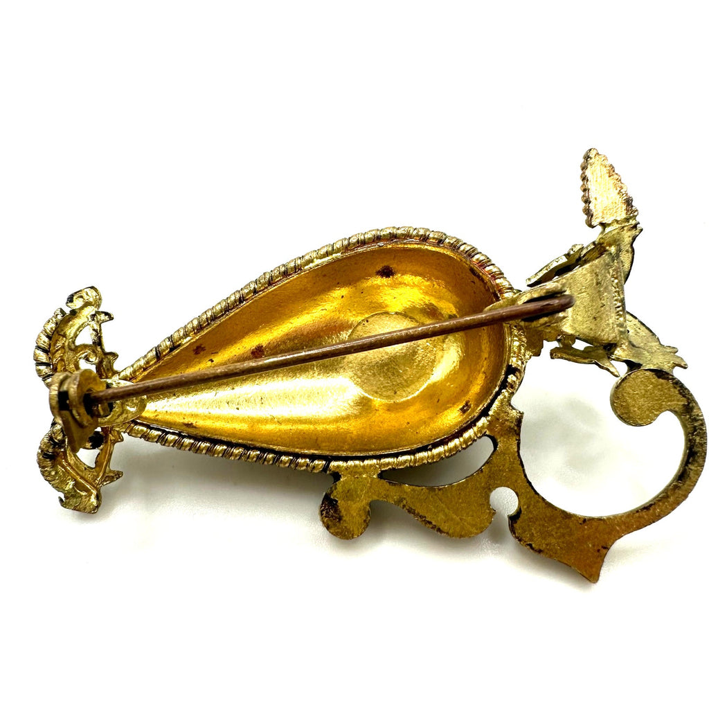 Czechoslovakia antique Art Deco multicolor rhinestones cabochons pitcher brooch